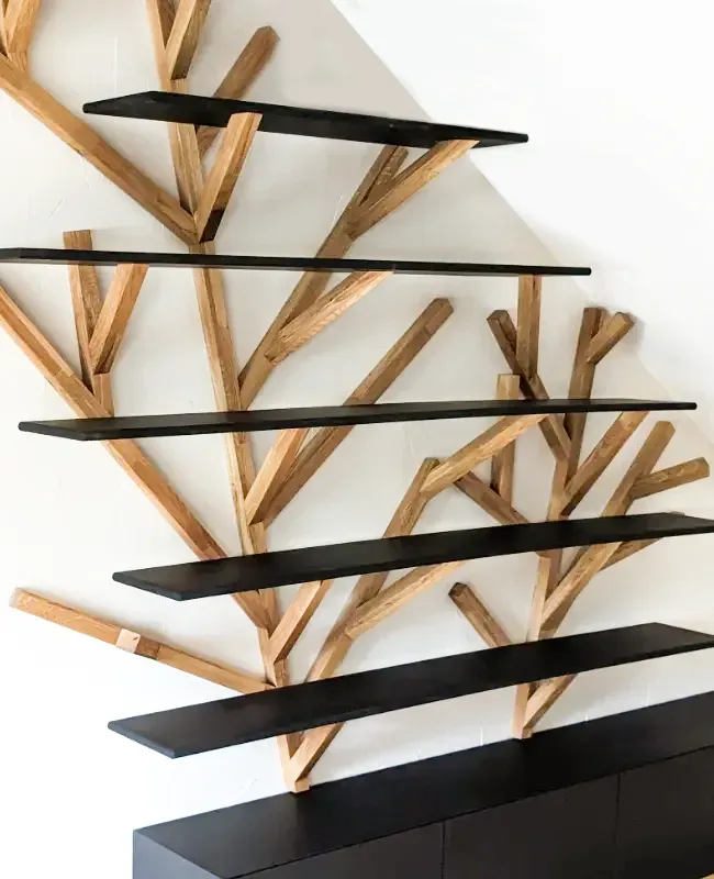 Étagère inspirées d'un arbre faite sur mesure par Loysa Ébeniste à Metz